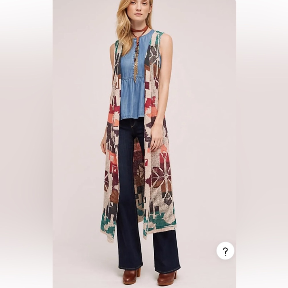Anthropologie Cecilia Open Front Long Sweater Vest By Cecilia Prado M